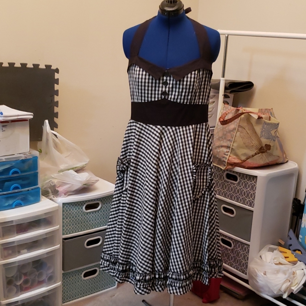 Modcloth Hell Bunny Gingham Halter Swing Dress